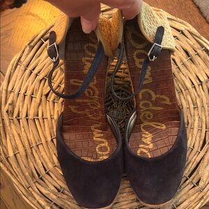Sam Edelman Navy Suede & Tan Espadrille Wedge Sandals